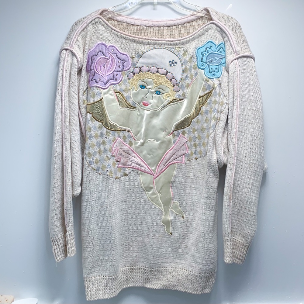 Vintage 1980s Cupid Angel Baby Sweater, Size M